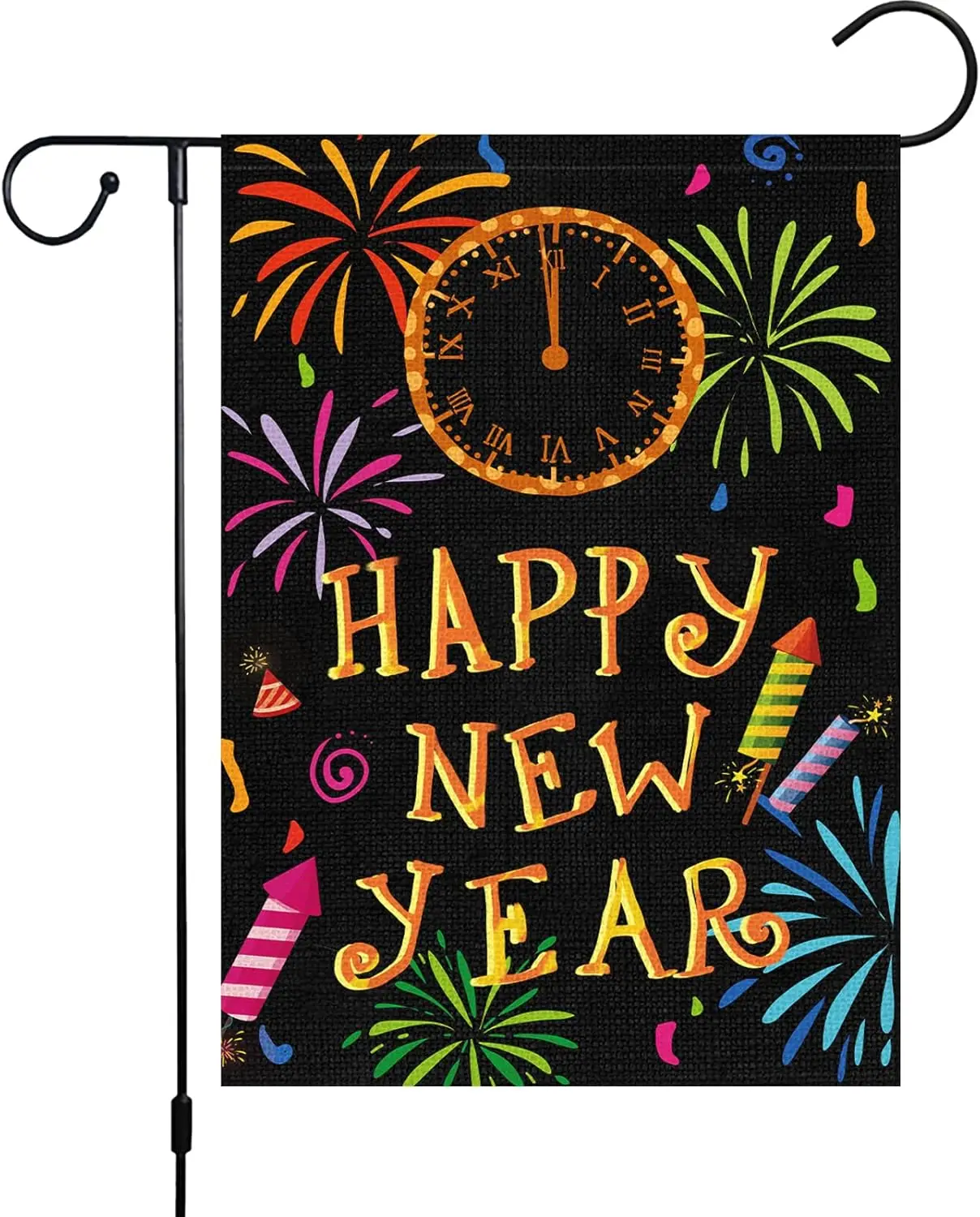 Heyfibro Happy New Year Garden Flag Cheers Celebrate New Year Count Down Yard Flags 12x18 Inch Double Sided Burlap Firework Cele