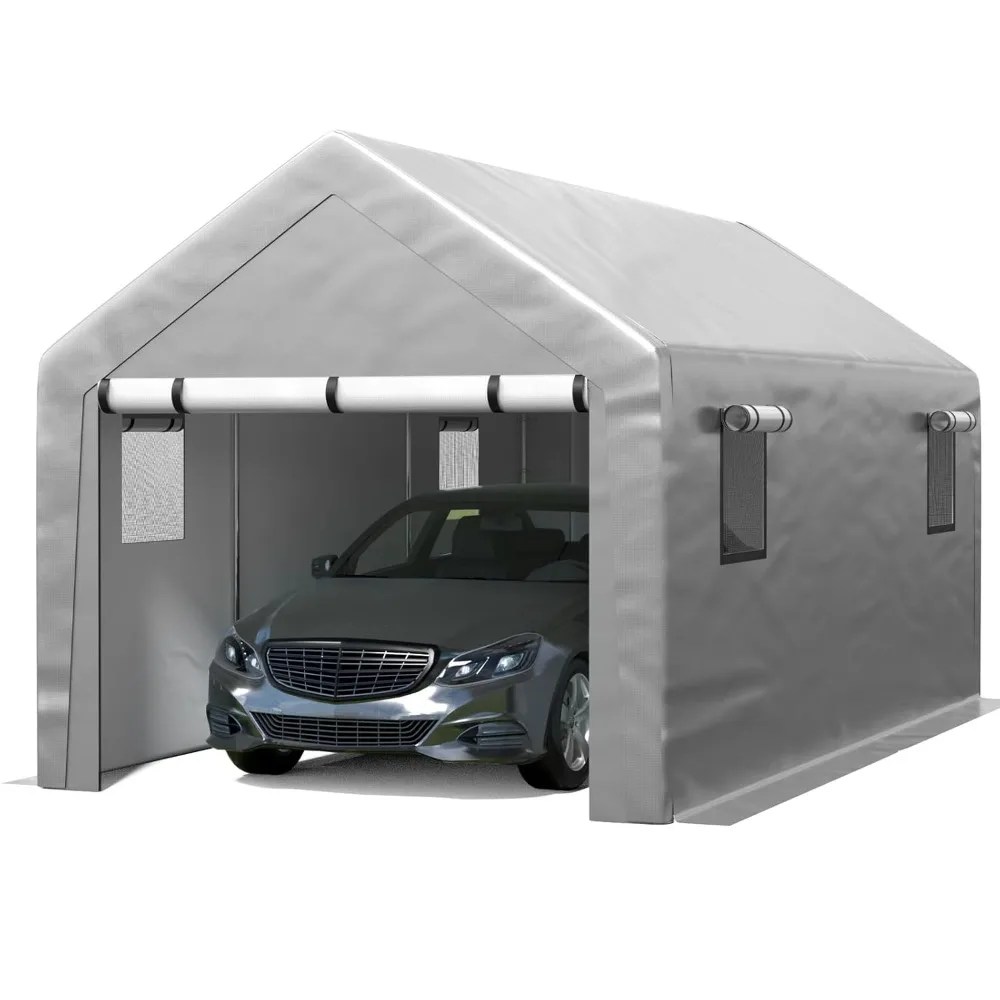 

Carport 10x20 ft Heavy Duty with Roll-up Windows, Portable Garage with Removable Sidewalls & Doors, Car Canopy, Customized