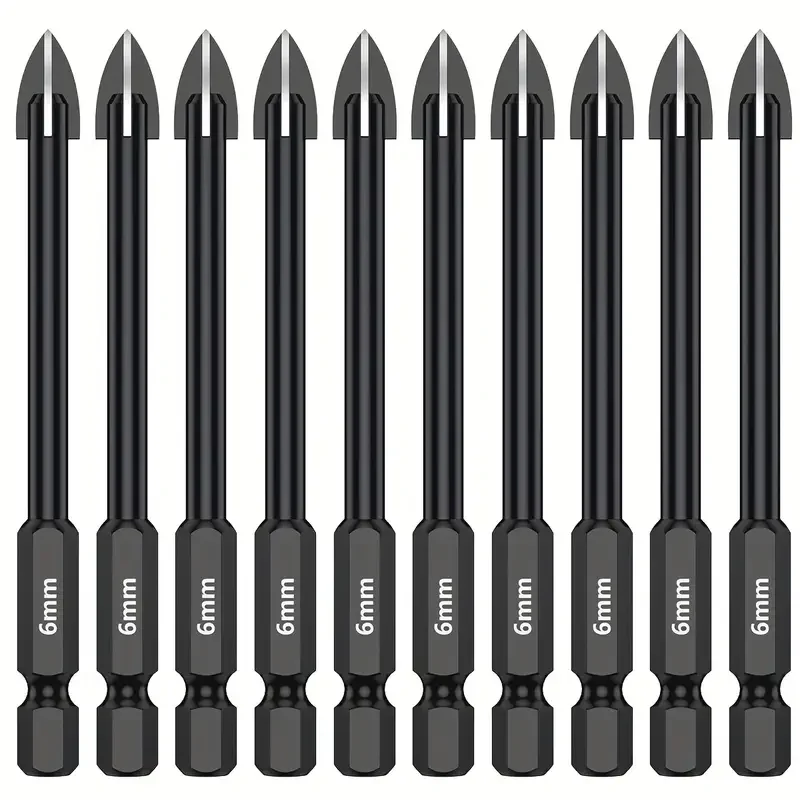 

10Pcs 6mm Cross Hex Drill Bit Set For Tile Porcelain Glass Mirror Multifunction Tile Porcelain Drill Bit Kit Tool Carbide Drills
