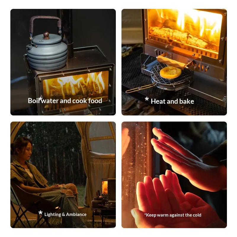 3F UL GEAR الفولاذ المقاوم للصدأ الموقد الثانوي حرق موقد الخشب زجاج كبير نافذة التخييم خيمة موقد سخان الحطب #3