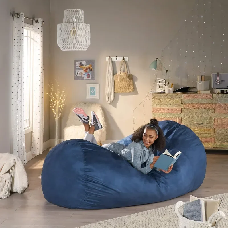David Midnight Blue Faux Suede 8 Foot Lounger Bean Bag