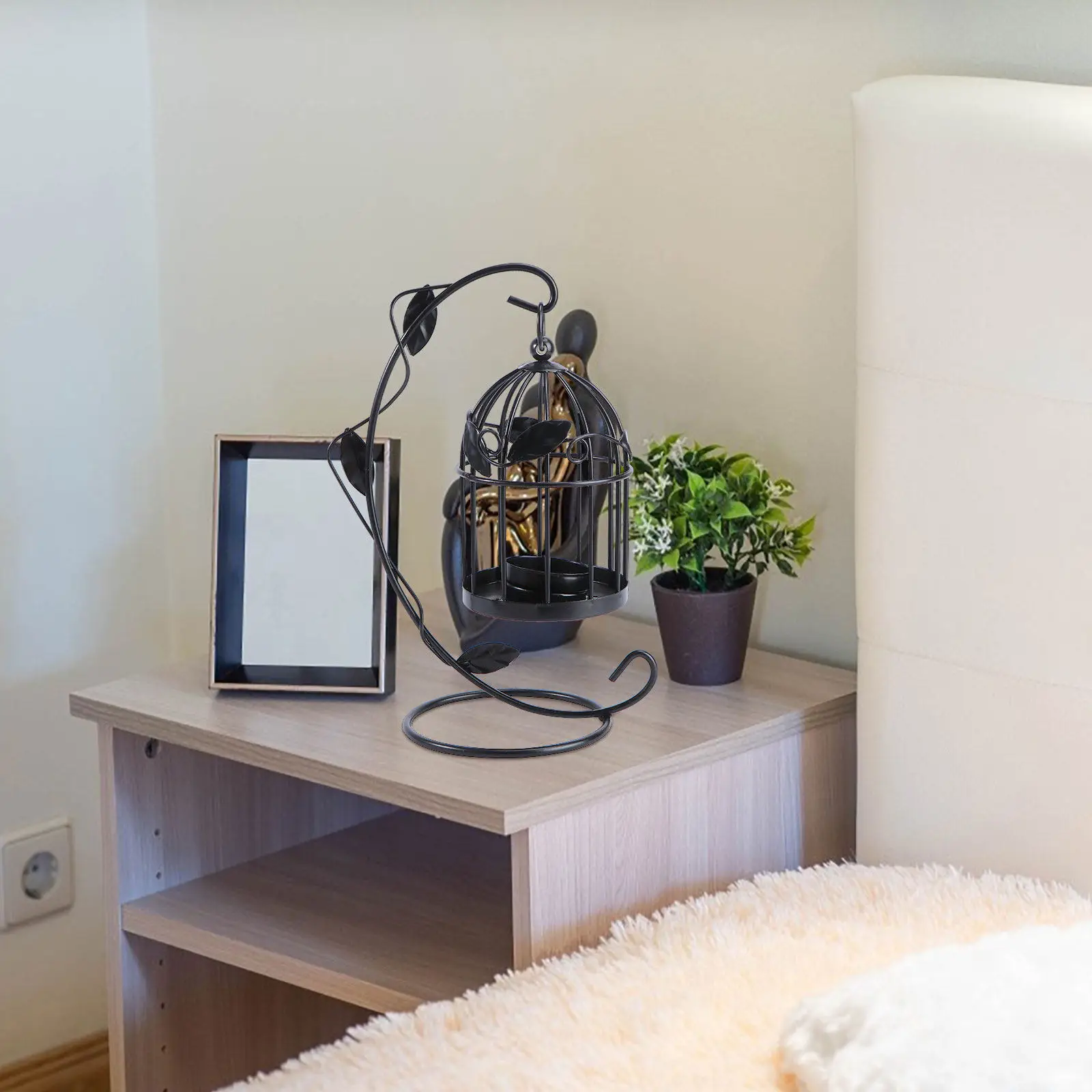 1Pcs Black Hanging Birdcage Decorative Candleholder Stand for Home Bedroom Hotel Relaxation Party Mood Lighting