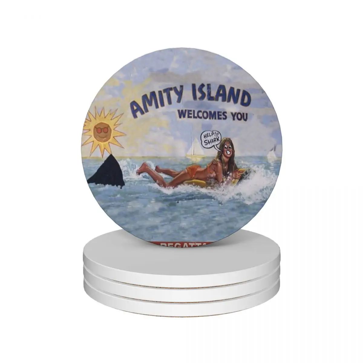 

Welcome To Amity Island Ceramic Coasters (Set of 4) cup pads for ceramics drinks cup holder Coasters