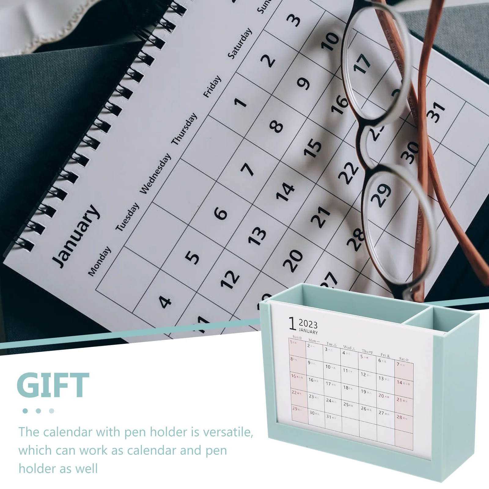 

2023 Desktop Calendar Pen Holder Storage Case Schedule Planner Pencil Container Office Home Decor Practical Daily
