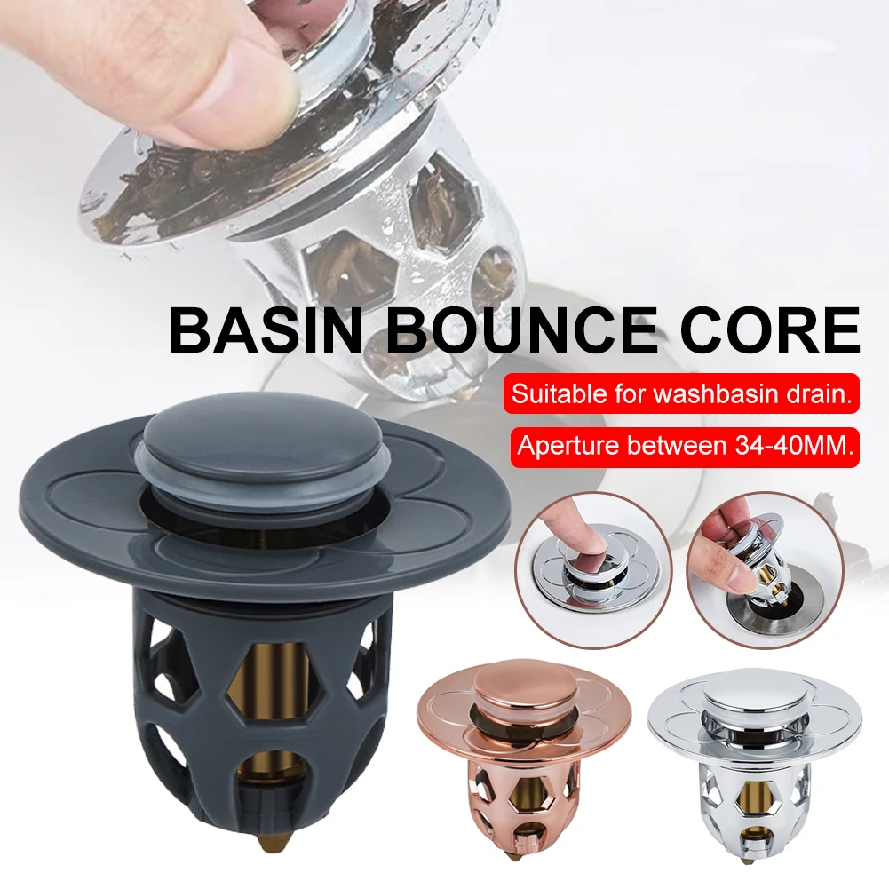 Bathroom Sink Drain Stopper for 34-40mm Bounce Core Pop Up Sink Drain Filter Anti Clogging Basket Strainer With Hair Catcher