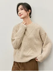 SENTUBILA Wool Knit Pullover Sweater Women 2024 Fall Winter Long Sleeve Tops Loose Fit Jumper Woman Comfort Knitwear W44E57276