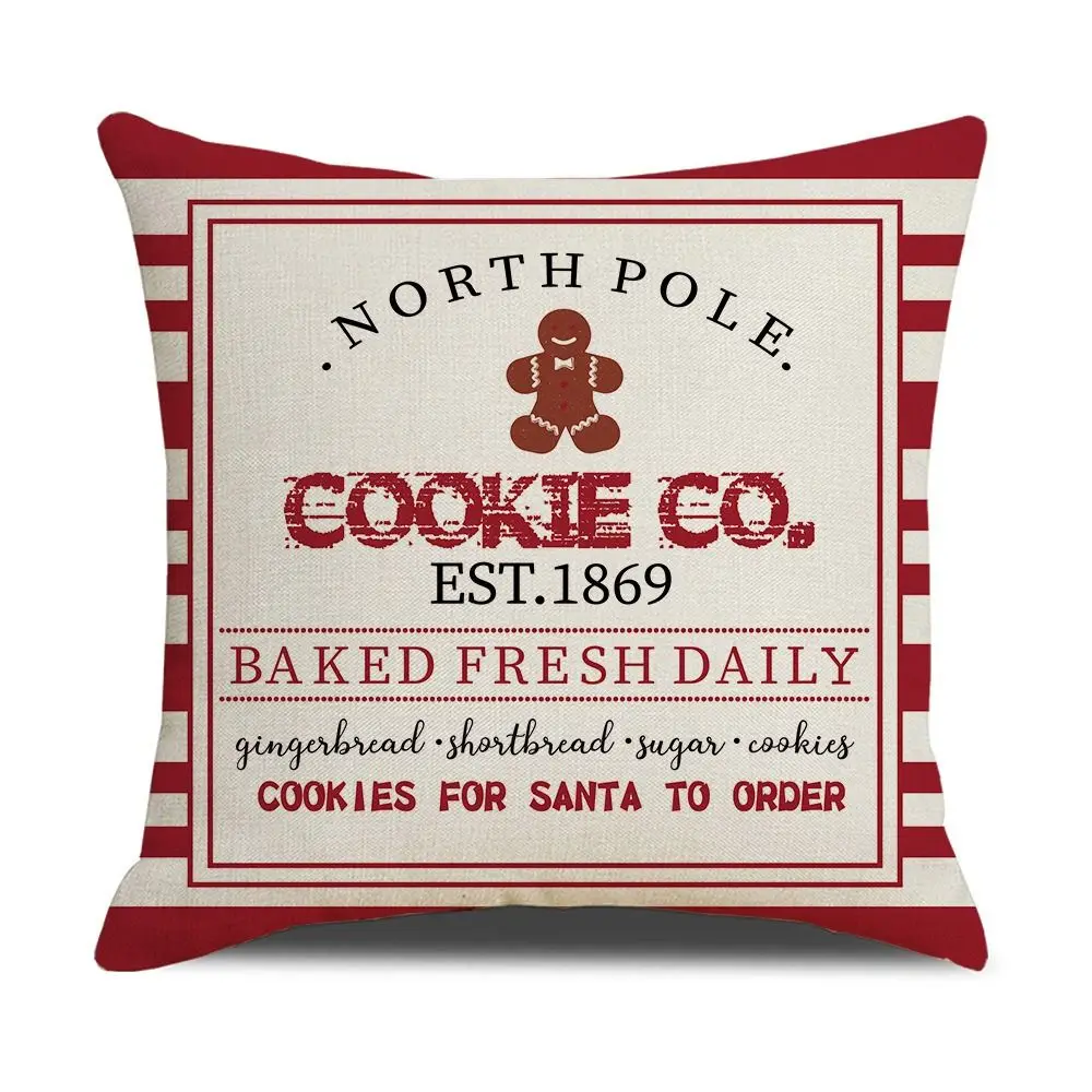 

Red Polyester Letter Pattern Canes Elk Candy Cushion Cover Christmas Pillowcase Sofa Cover Christmas Decor