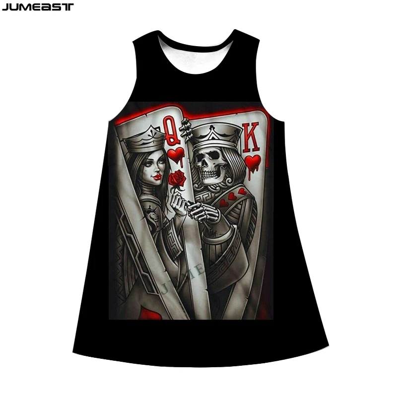 Jumeast Y2k abiti stampati in 3D da donna Skull Play carte da Poker Summer Fashion Hip Hop abito senza maniche con bretelle camicia da notte