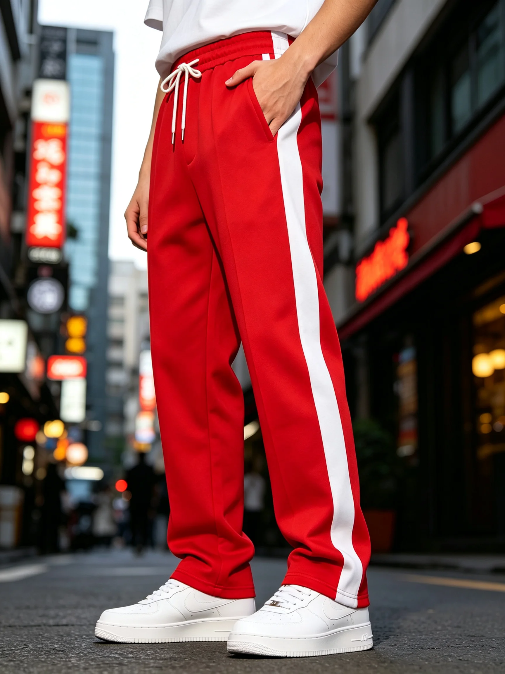 Men's Sweatpants & Joggers: Side Stripe Straight Pants W/ Elastic Waist & Pkt, Soft Loose Fit for Sports, Street & Daily Use