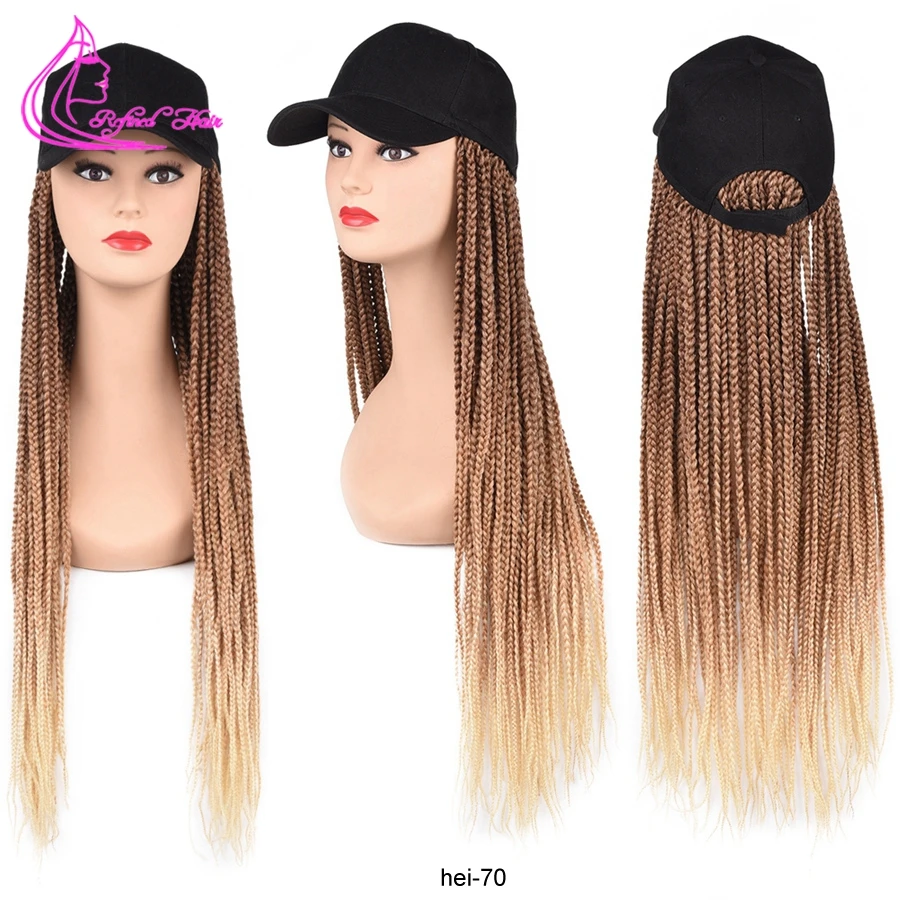 Hat Wig Baseball Cap with Synthetic Braiding Hair 24inch Long Braided Wig For Women Girls Daily Wear Ombre Blue Grey Brown Blond