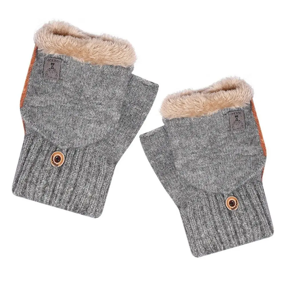 Fashion Autumn Winter Warm Gloves Thickened Cold Proof Half Finger Gloves Exposed Finger Writing Touch Screen Gloves
