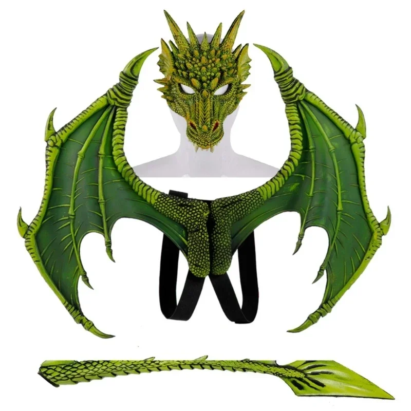 New 2025 Dragon Mask and Tail Kids Kid Cosplay Wedding Party Halloween Christmas Costume Decoration Wing DecoraX160