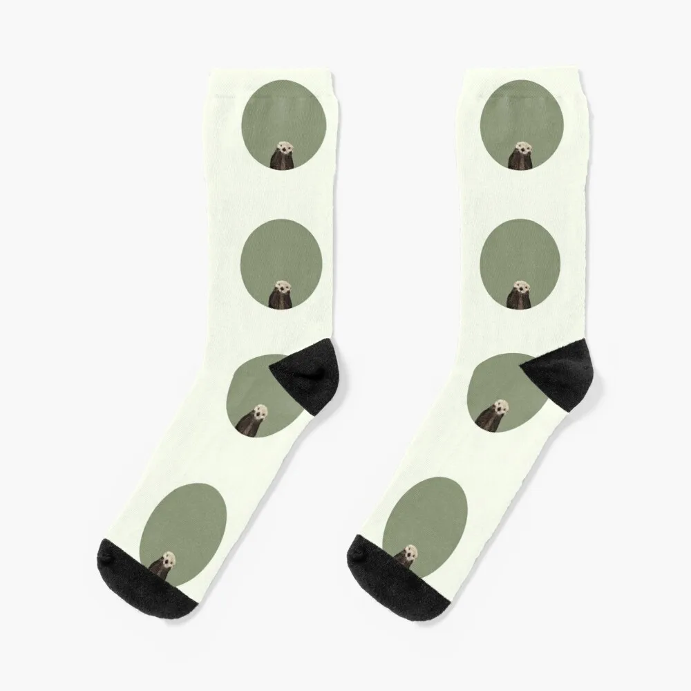 

Cute Sea Otter on Sage Green Solid. Minimalist. Clean. Coastal. Adorable Socks