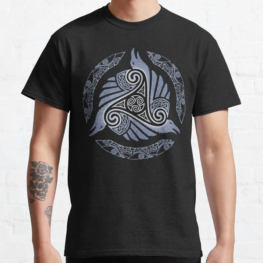 RAVEN'S FEAST Valhalla son of Odin viking runas celtic knot middle ages nordic symbols printed t shirt plus size men's clothing