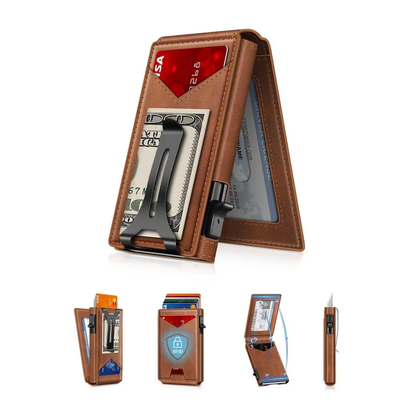 Double Fold Flip Metal Card Bag Anti-theft Multifunctional Wallet Side Push Large Capacity Men's Wallet