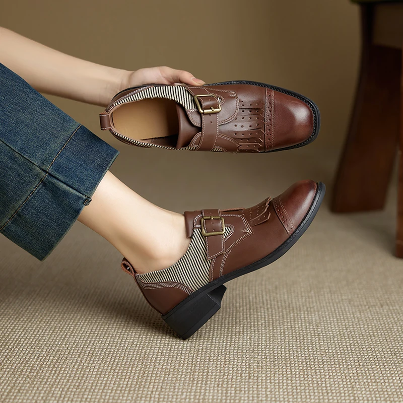 2026 new spring summer women pumps natural leather plus size 22-25cm cowhide+fabric+pigskin mixed colors loafers women shoes