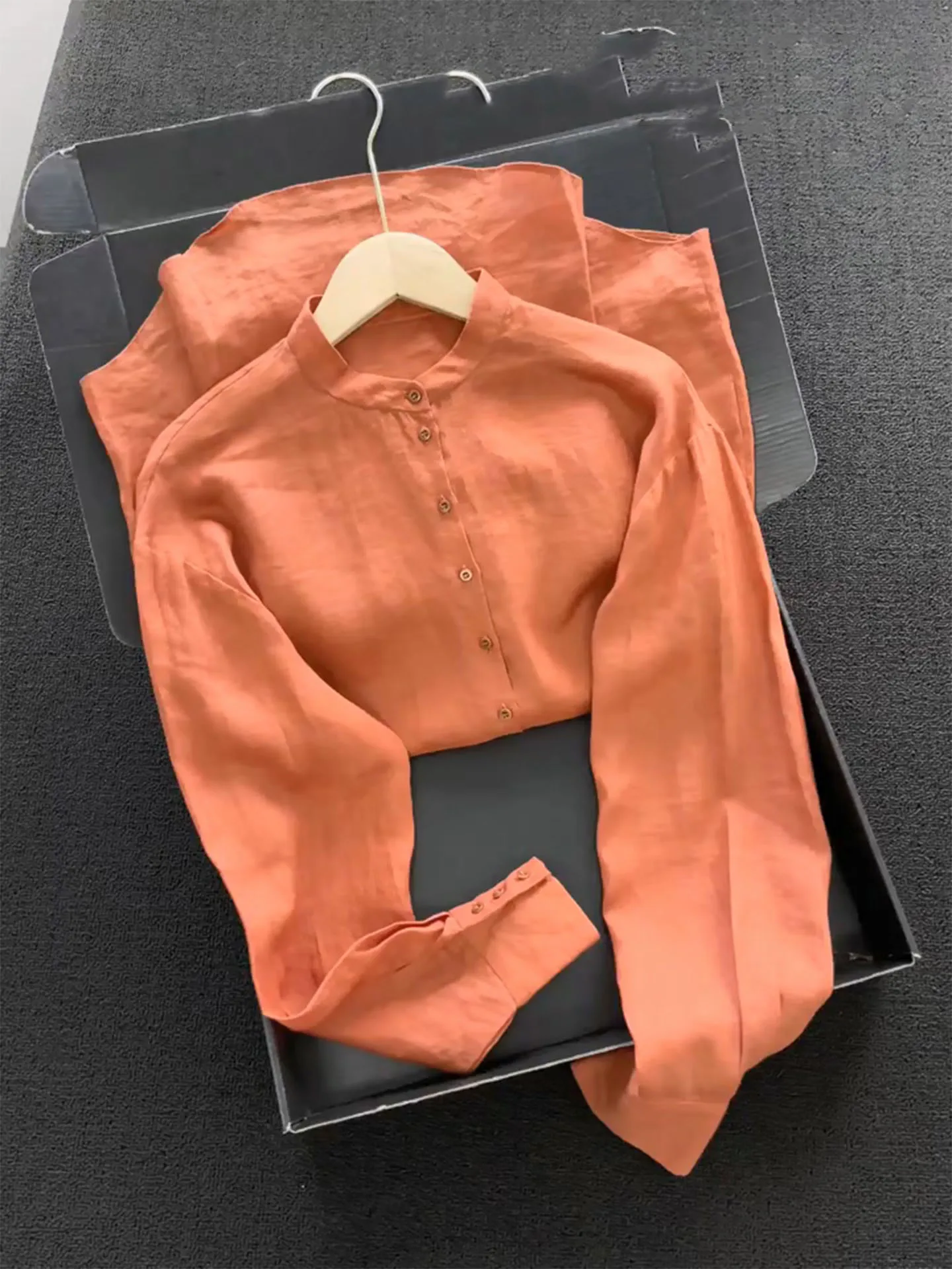 유니크 오렌지 허니 롱 슬리브 라운드 넥 여성 패셔너블 다용도 초가을 탑 프렌치 스타일 루즈핏 베이직