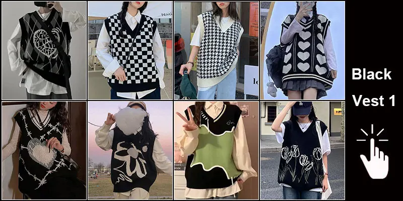 Green Knit Vest Printed Sleeveless Pullover Oversized Women Sweater Vest 2026 New Y2K Vintage Knitwear Women's Autumn Clothing