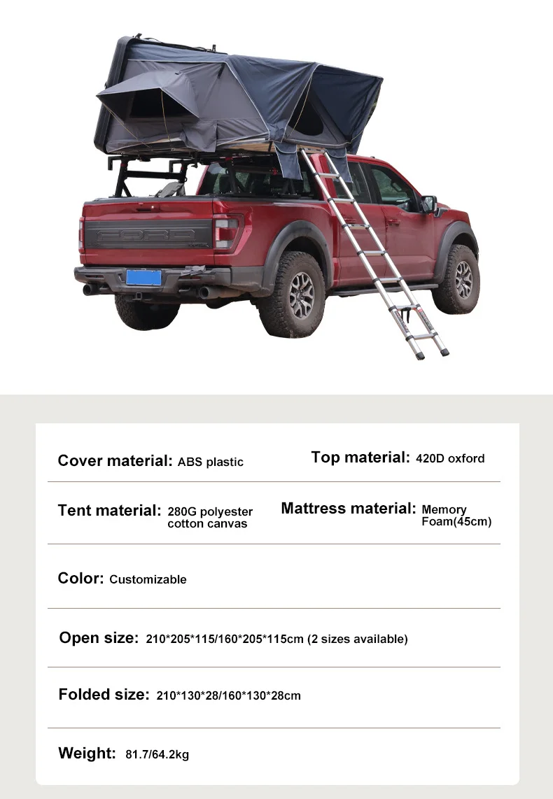 Outdoor Camping SUV Offroad Car Quick Setup Rooftop Tent ABS Hard Shell Large Size Roof Top Car Tent