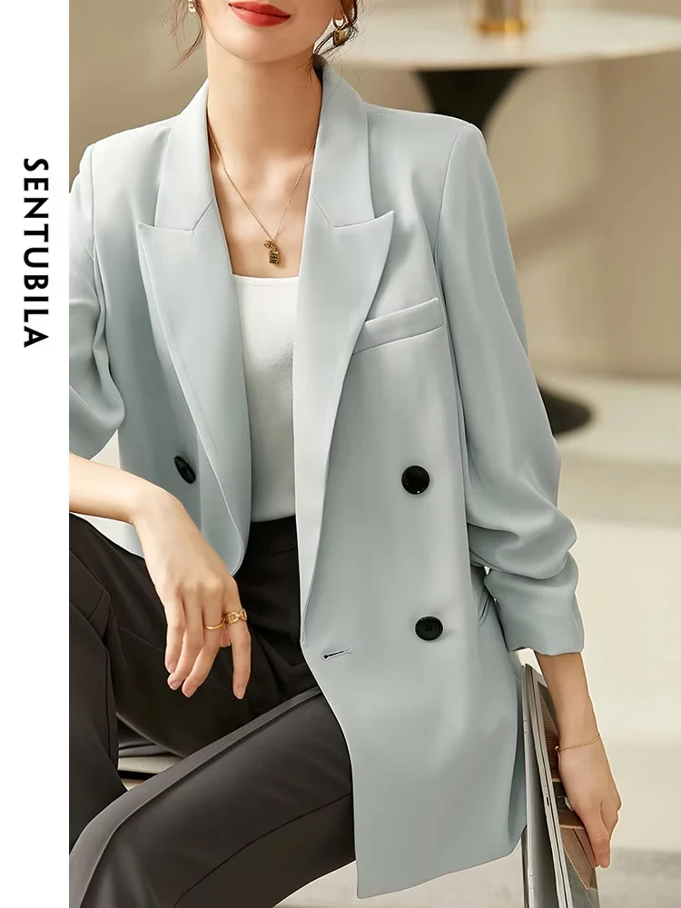 Sentubila blazer con maniche a tre quarti per donna 2023 primavera dritto allentato doppio petto lavoro d\'affari giacche eleganti