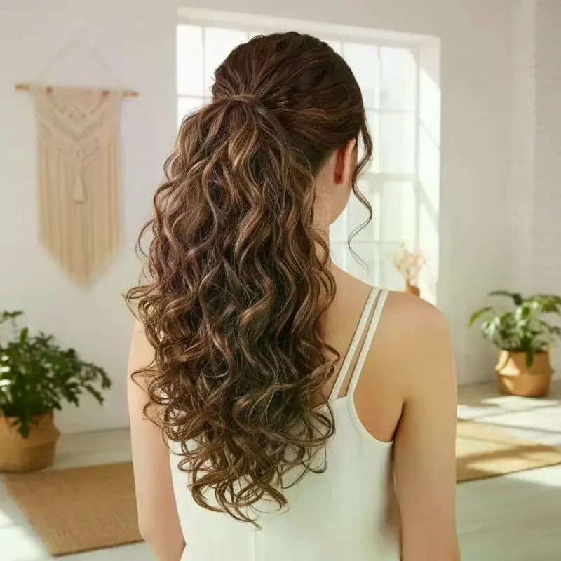 Claw Clip In Ponytail Extension Synthetic Hairpiece Curly Wavy Hair Extension 15 Inch Long Ponytail Hairpieces For Women Girl