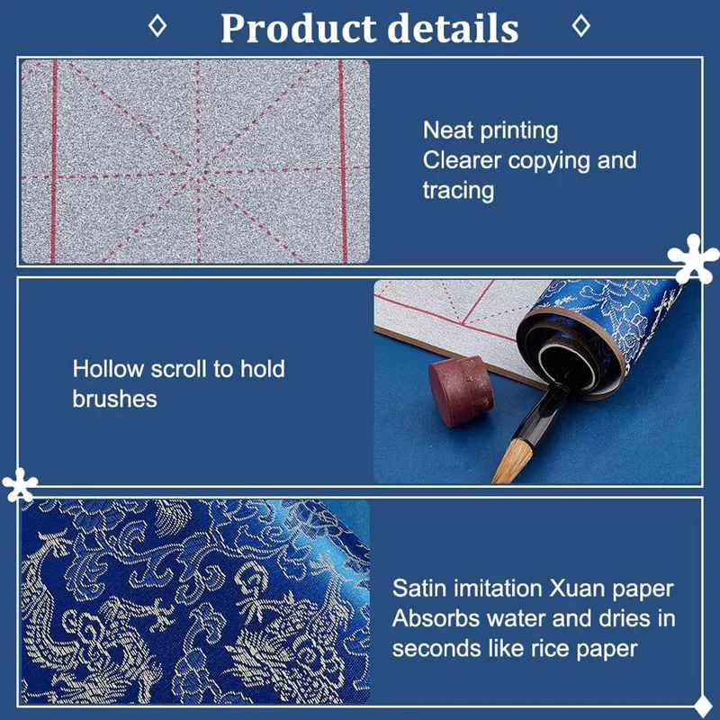 NEW-Reusable Water Writing Magic Cloth Inkless Chinese Calligraphy Set Of 3 Traditional Calligraphy Writing Brush Pens