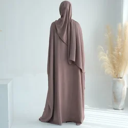 Abaya Hijab Set Muslim Women Butterfly Sleeves Dress Built-in Belt+Long Scarf Islamic Clothing Dubai Turk Modest Outfit Ramadan