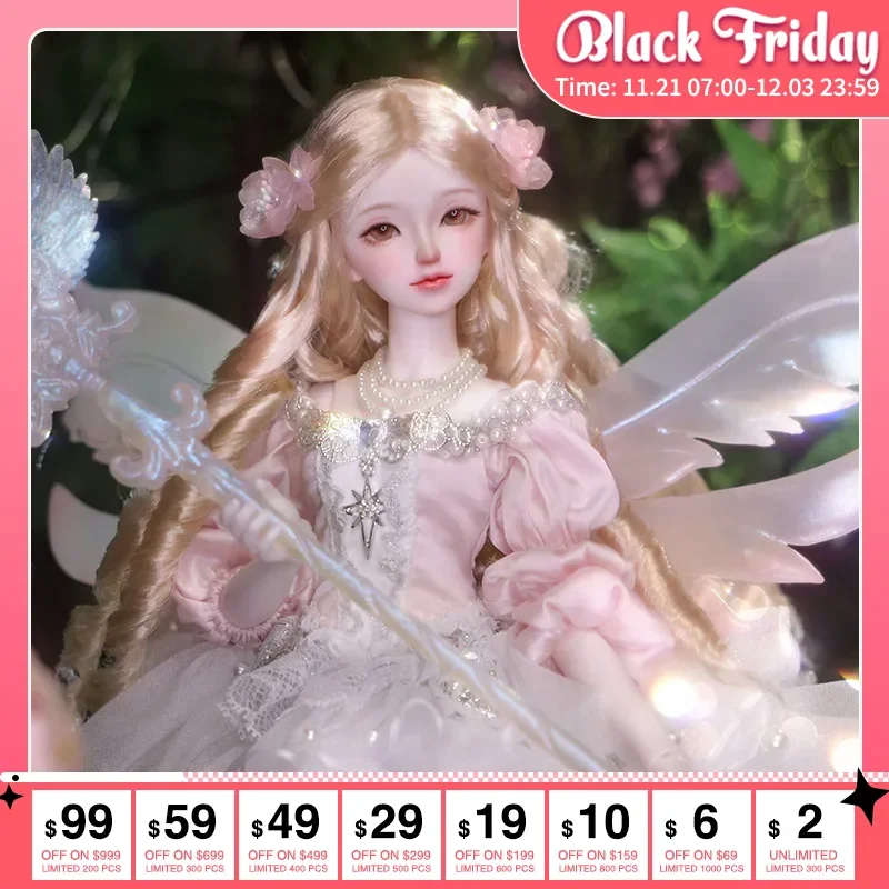 JOYBJD Fantasy Angel Muxi 1/4 Bjd Doll English Court Style LDS Graded Pink Wings And Walking Stick Resin Doll