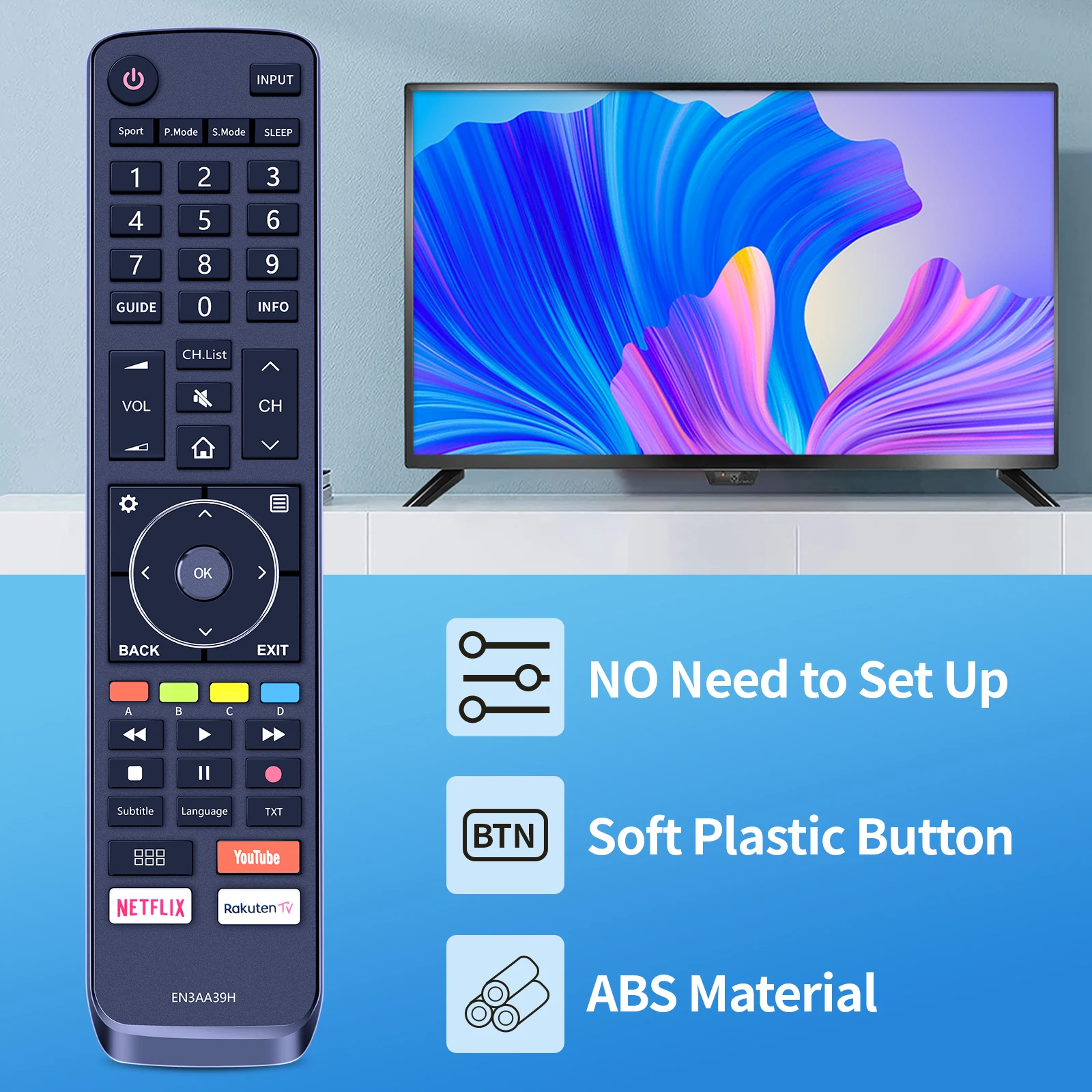 EN3AA39H EN3AA39S Remote Control For Hisense TV H50A6550 H43A6550 H55A6550 Replacement Controller With YouTube NETFLIX Buttons