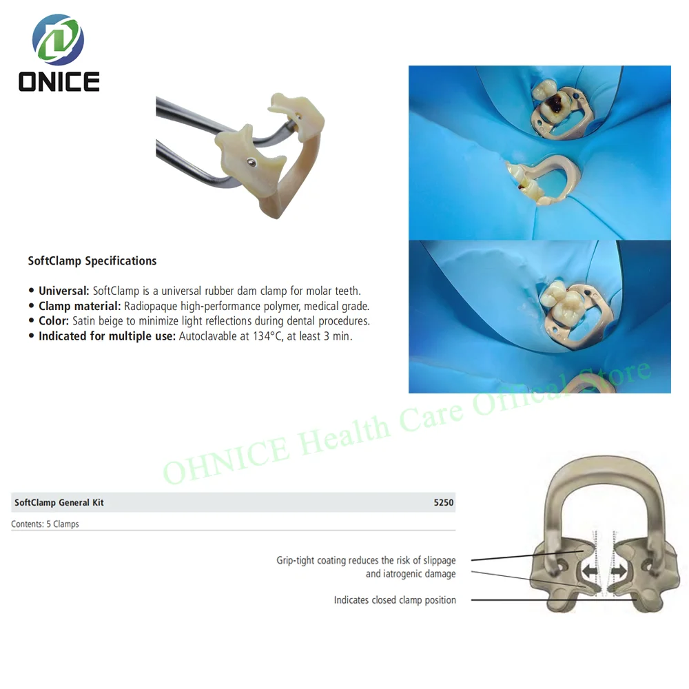 

Dental Kerr OptiDam SoftClamp Rubber Dam Clamp General Kit 5250 Used to Hold Teeth In Place During Oral Therapy