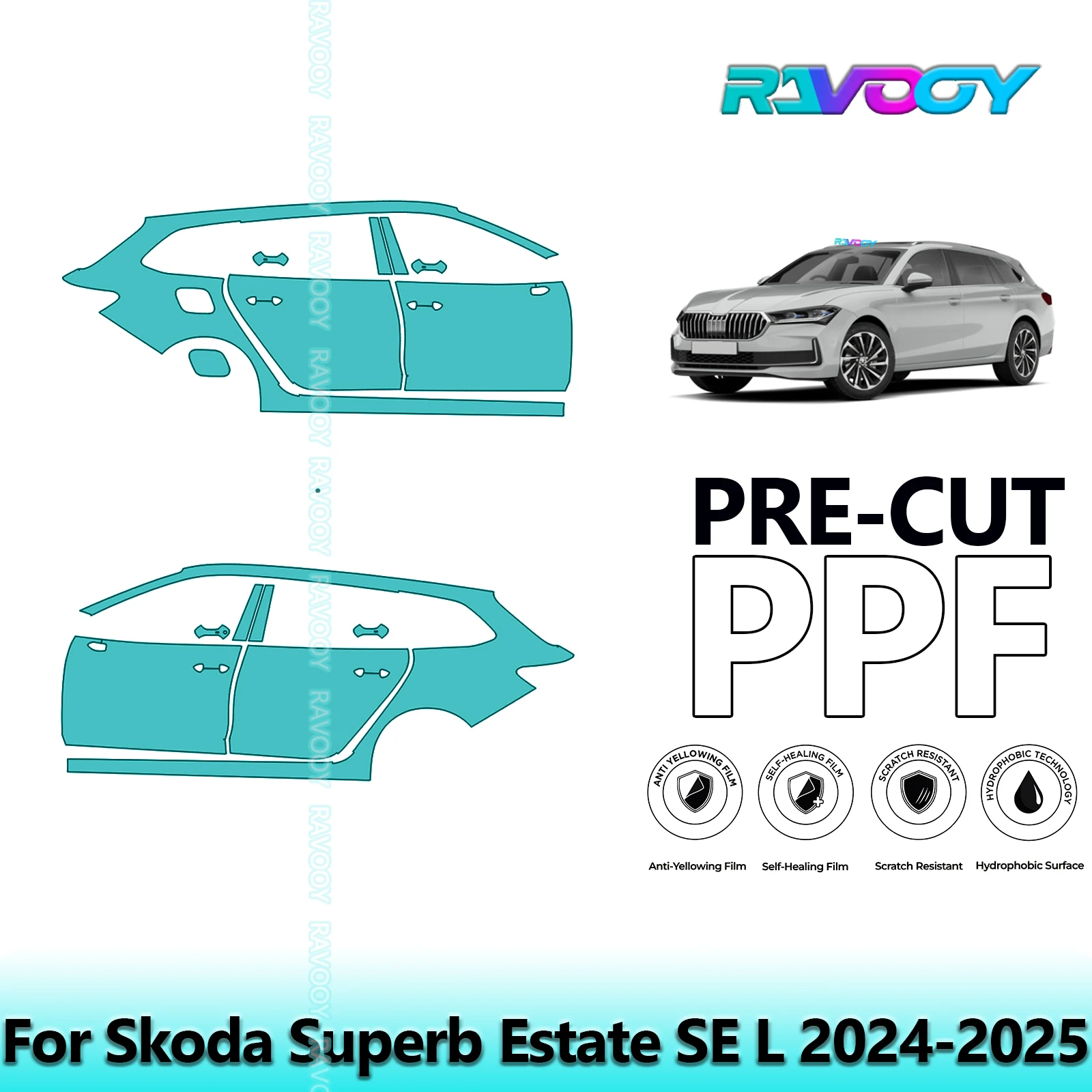 

For Skoda Superb Estate SE L 2024-2025 8.5mil Clear Matte Pre-Cut PPF Door & A/B Pillar Kit TPU Paint Protection Film Set