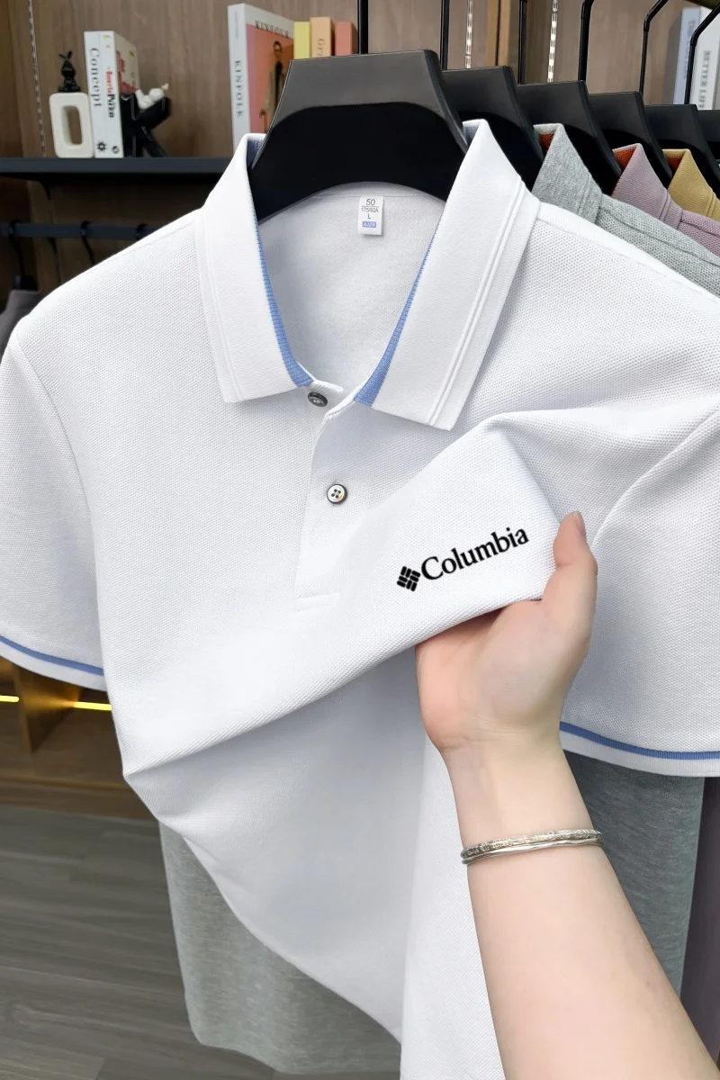 Men Contrast Trim Collar Polo Shirts Summer Soft Short Sleeve Business Casual Lapel Tops