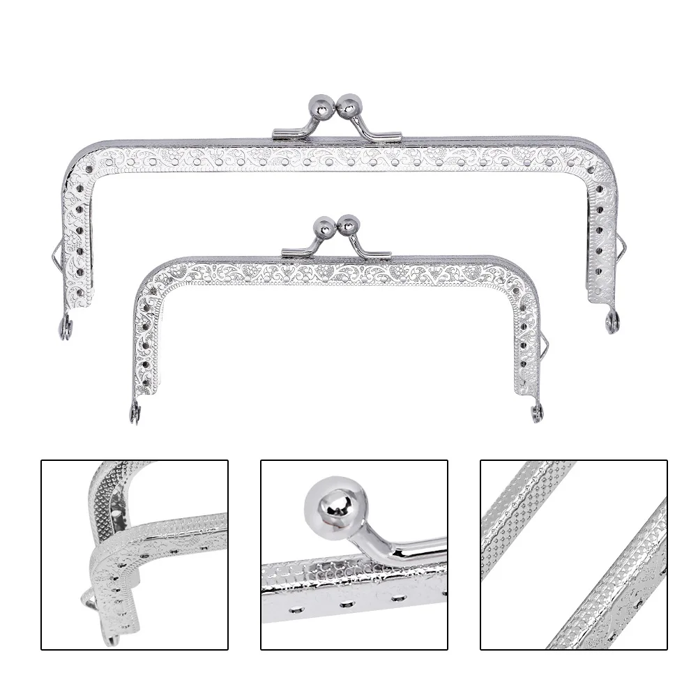 1pc 8.5/10.5/12.5/15cm Antique bronze Silver square metal purse frame knurling straight edge kiss clasp DIY bag accessory