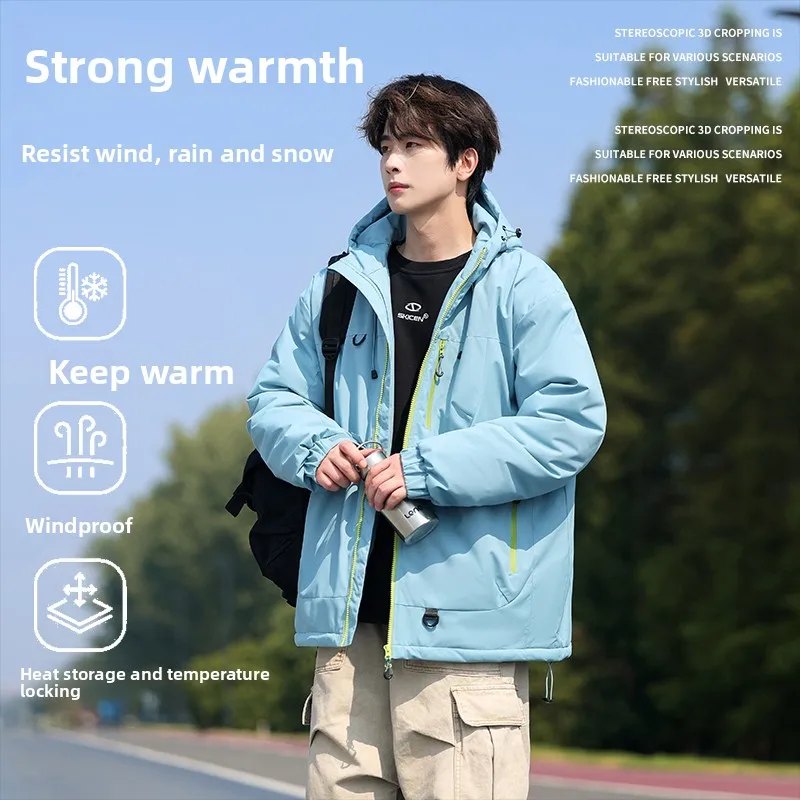 

New autumn-winter fashion brand men's waterproof and warm fleece jacket, windproof and warm hooded cotton coat, elegant style