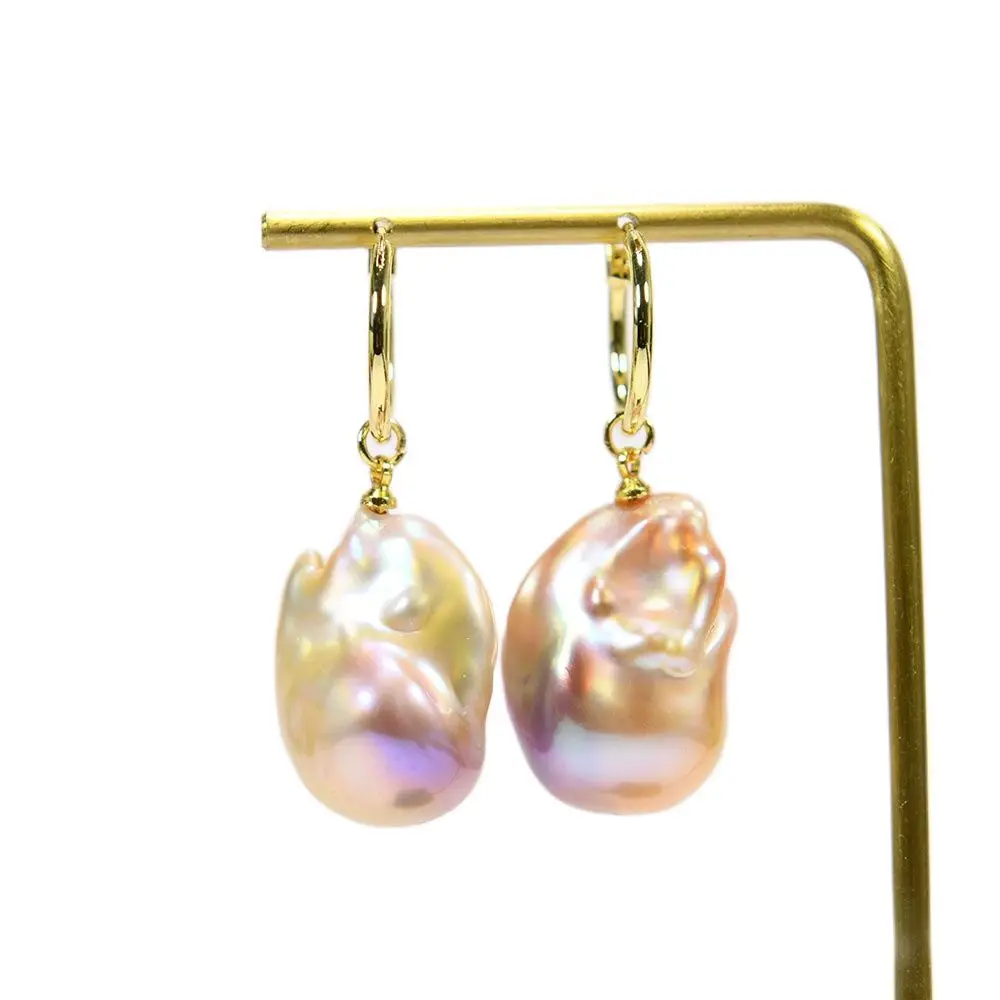 GG Natural Pink Purple Keshi Pearl Dangle Earrings 18K Gold Plated Circle Handmade Drop Earrings Lady Jewelry Gift