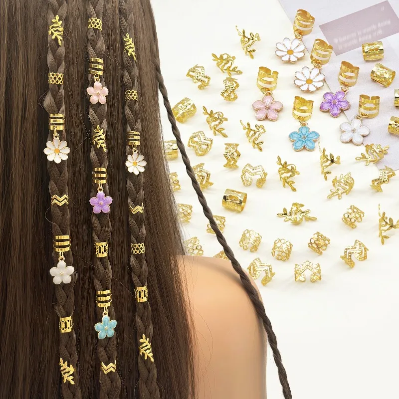 

46PCS Sweet Metal Colorful Flower Charms Hair Clips for Braids New Summer Fashion Trendy Non Tarnish Easy To Use for Party Daily