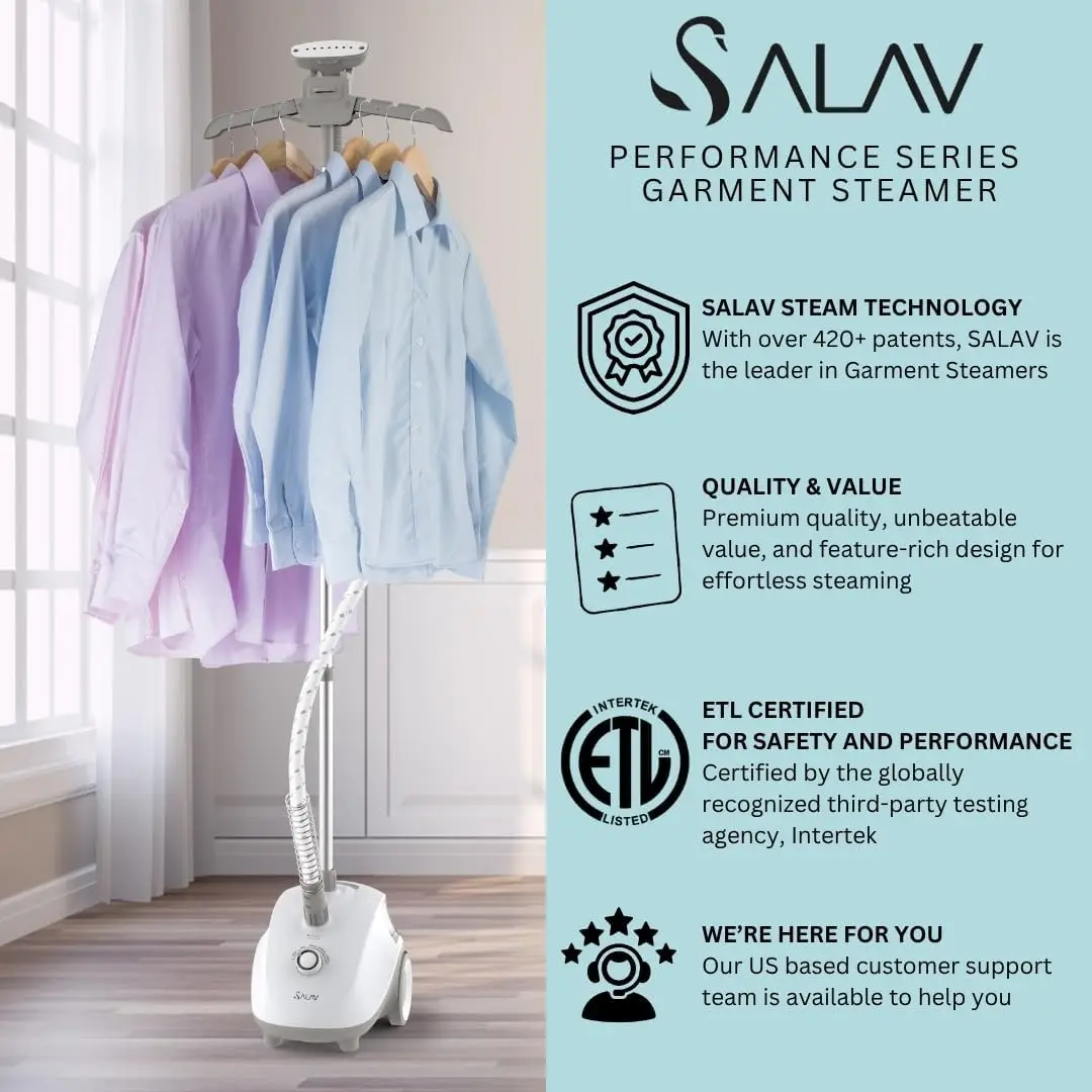 SALAV Standing Garment Steamer w/ 4 Steam Settings, 2pc Descaler Packets