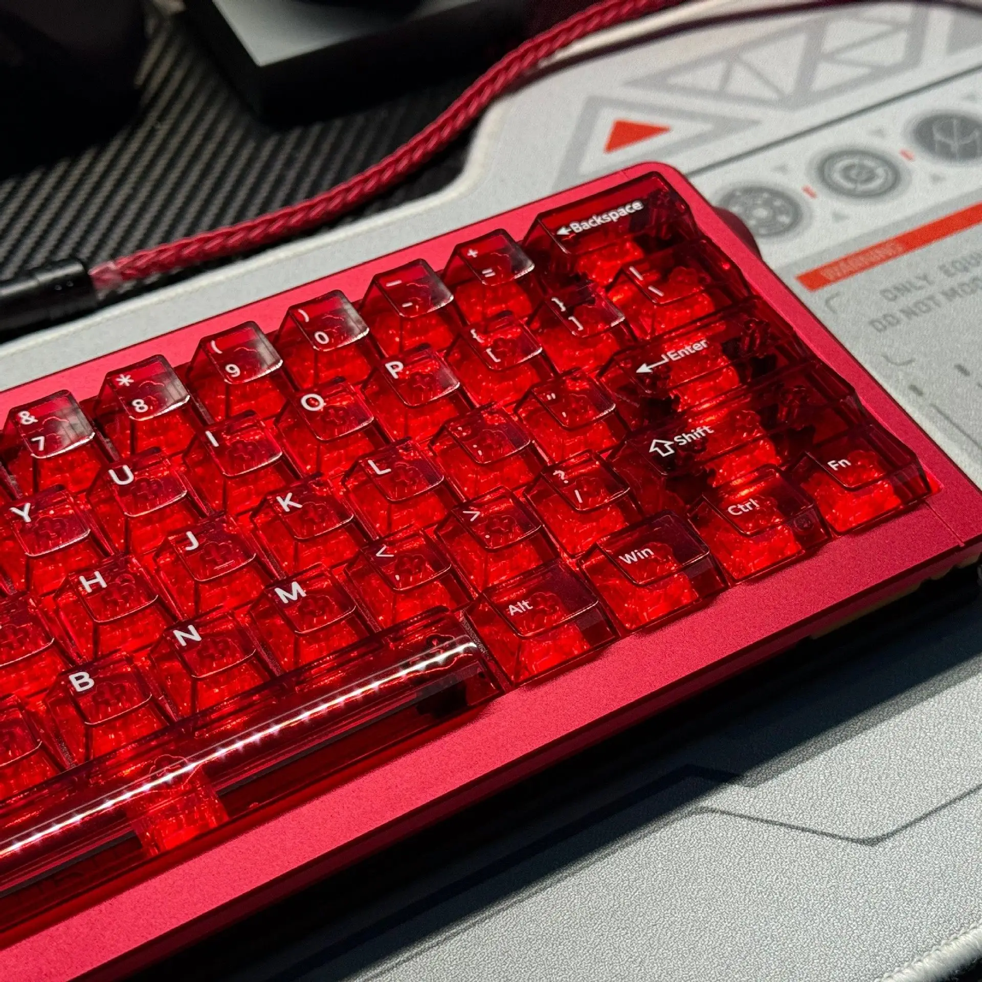 132 Keys Red Full Transparent PC Keycaps Double Shot Crystal Keycaps Cherry Profile for Cherry MX Switches Mechanical keyboard