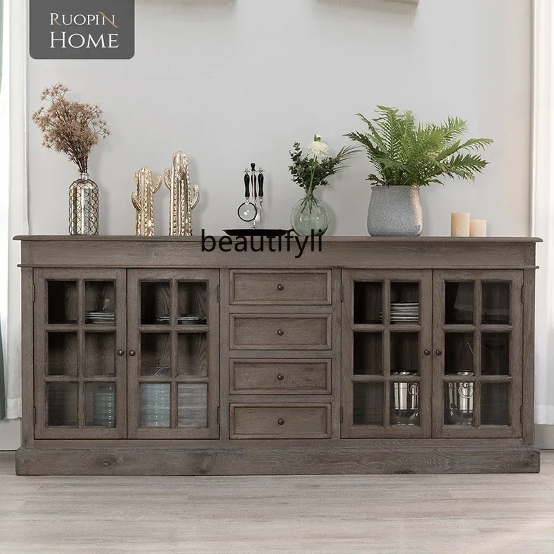 

American retro dining side cabinet light luxury solid wood storage cabinet living room home storage wine cabinet
