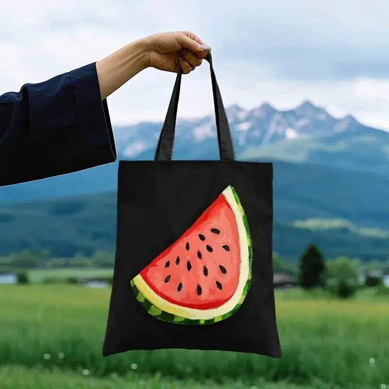 Bolso de mano con estampado de sandía para viajes y compras Bolso de compras con diseño de rebanada de sandía colorida Bolso de hombro reutilizable