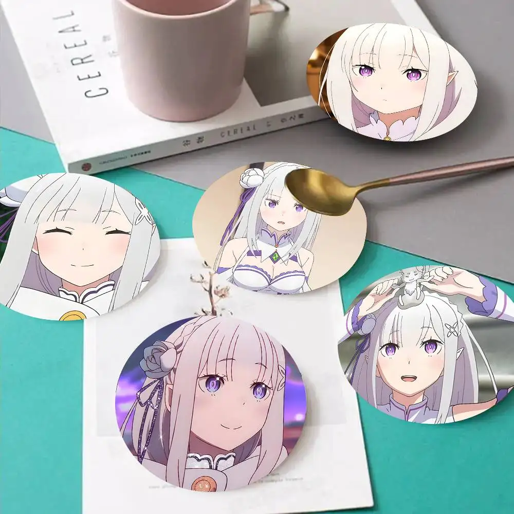 1pc Emilia Anime Characters Wooden Coaster Colour Printing Cup Mat Home Desk Decoration Gifts