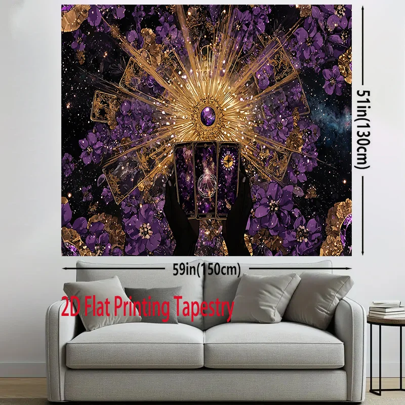 Large Boho Bohemian Galaxy Tapestry Wall Hanging Decor Polyester Purple Floral Cosmic Mandala Print Mystical Luxury Bedroom Art