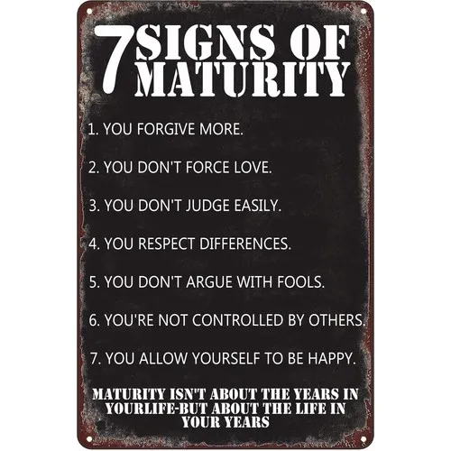 Funny Metal Tin Sings 7 SIGNS OF MATURITY Signs  for Man Cave Wall Decor