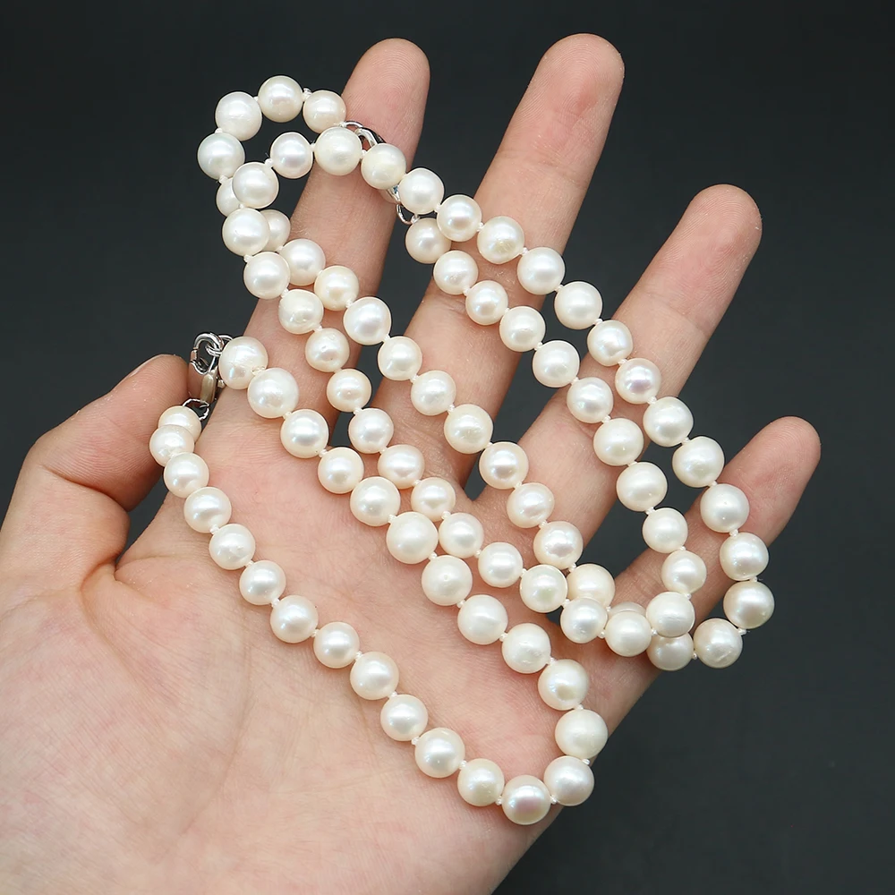 White Round Natural Freshwater Pearl Set with Silver Lobster Clasp Necklace and Bracelet Elegant Women's Jewelry Gift Accessory