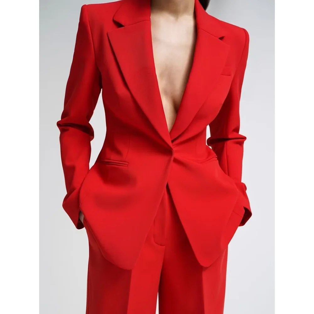 Chic Notch Lapel One Button Women Suits Slim Summer Fashion Formal Solid Outfits Office Casual Daily Pants Sets Two Piece