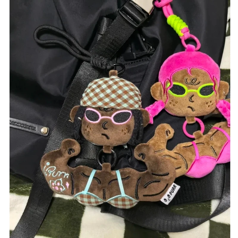 

15cm Cute Muscular Plush Keychain - Cool Fitness Girl Doll Kawaii Stuffed Bag Charm Stylish Streetwear Accessory Women Gift
