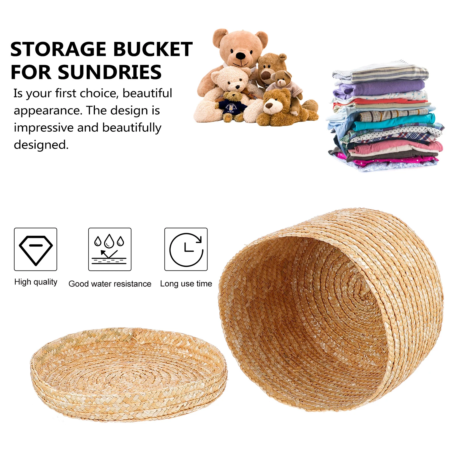 

3-Piece Storage Basket Set Handwoven Baskets Sundry Holder Clothing Toy Organizer Dustproof Cover Bedroom Living Room Storage