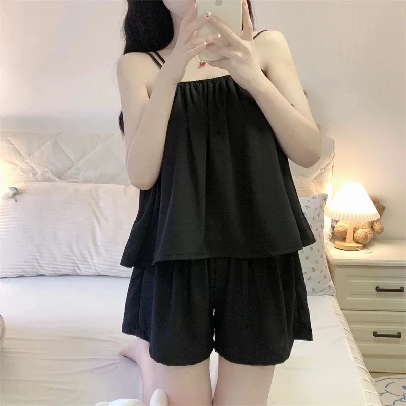 Women's Sexy Camisole Shorts Pajamas Girls Fashionable Loungewear Adult Erotic Short Pajamas Student Cute Tank Top Shorts Set