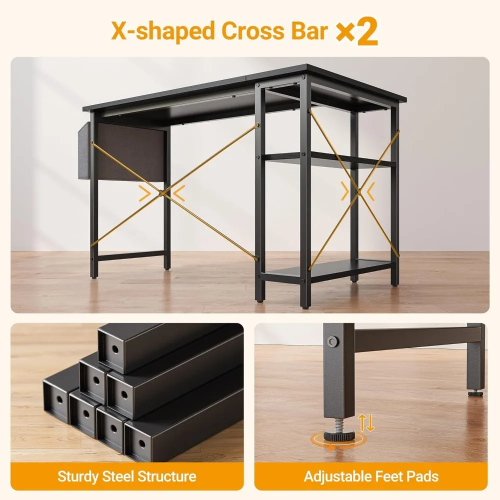 L Shaped Desk, 40 Inch Computer Desk with Reversible Storage Shelves Home Office Corner Desk Study Writing Table, Black