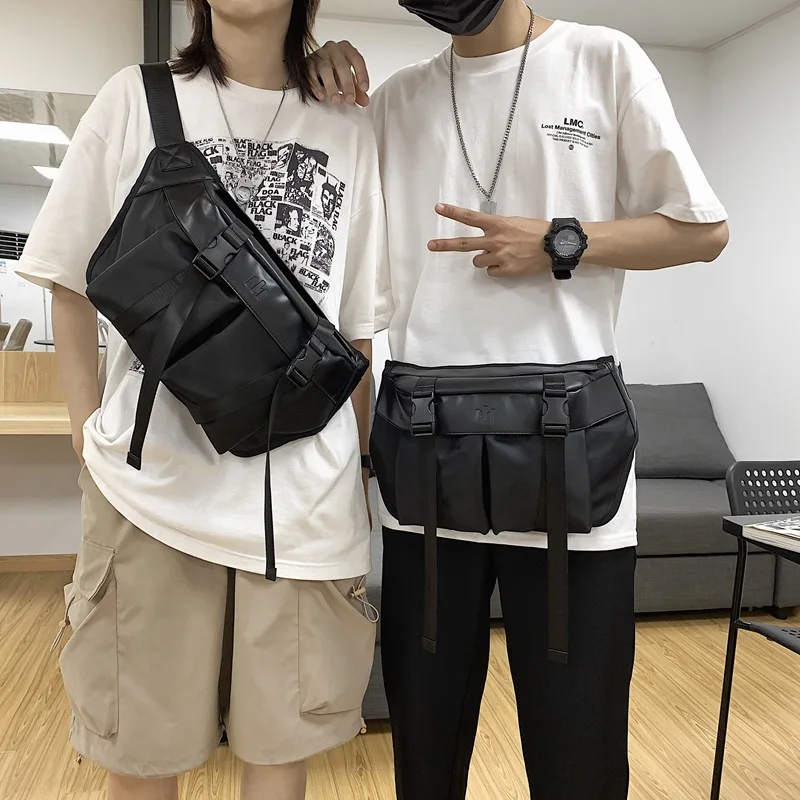 Sac à bandoulière grande capacité pour hommes, sac à dos décontracté, marque de mode japonaise, étudiant, couple, initié unique, noir foncé